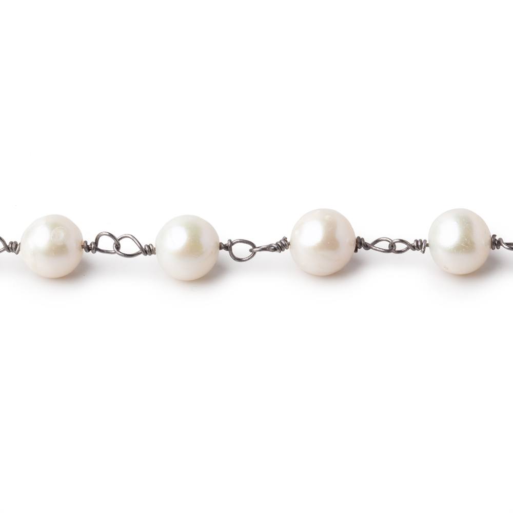 7x6mm Cream Off Round Pearl Black Gold .925 Silver Chain - Beadsofcambay.com
