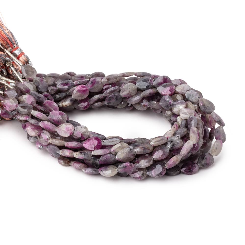 7x6mm Ruby in Marble Matrix Straight Drill Faceted Pear Beads 8 inch 26 pieces - Beadsofcambay.com