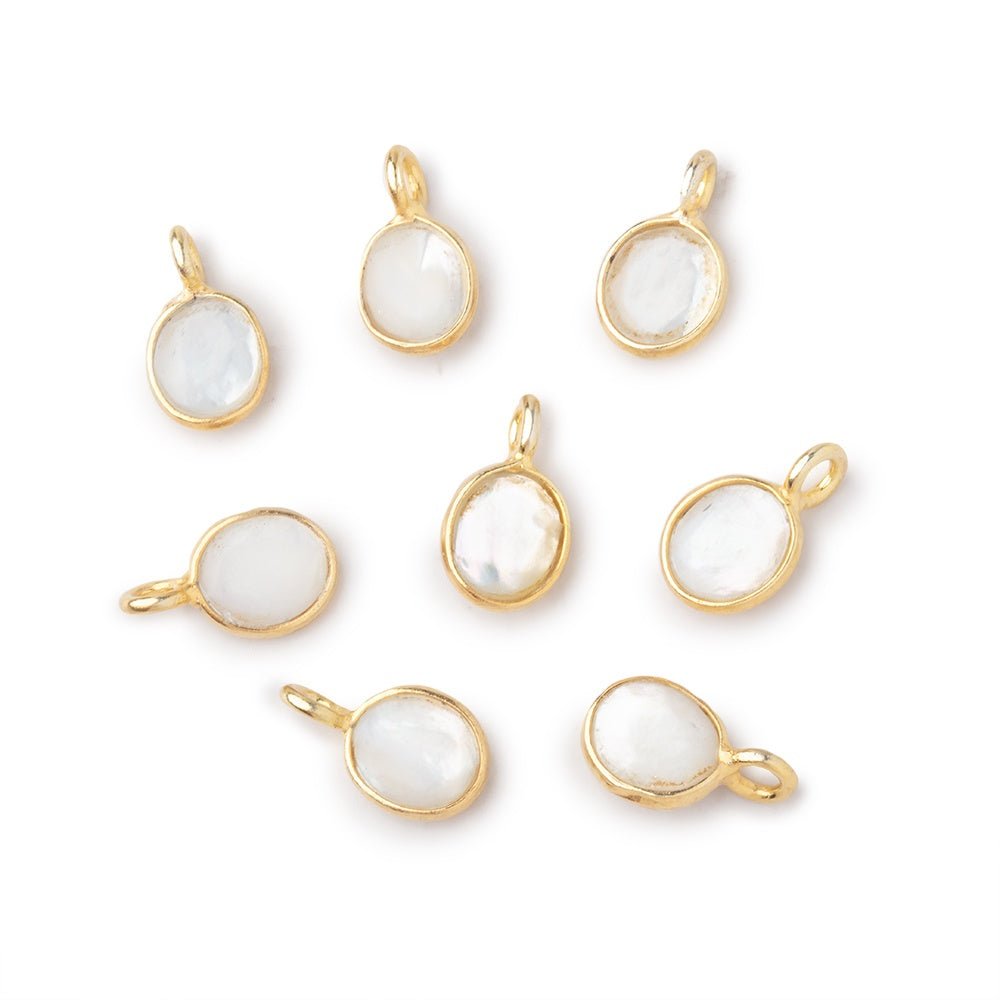 7x6mm Vermeil Bezel Mother of Pearl Rose Cut Oval Pendant 1 piece - Beadsofcambay.com