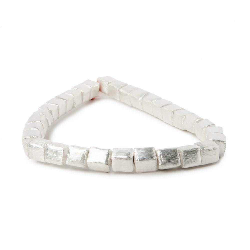 6mm Silver Plated Brushed Cube Beads 8 inch 30 pieces - BeadsofCambay.com
