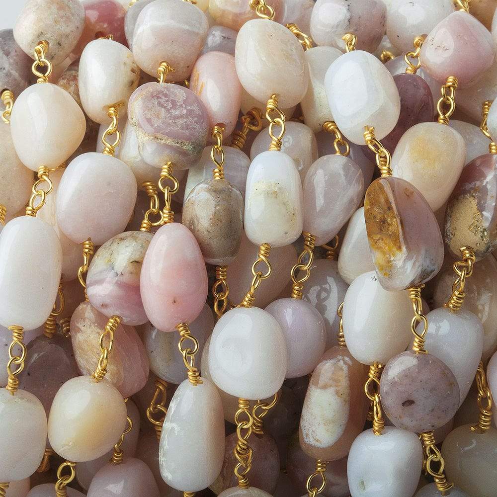 7x7-11x7mm Pink Peruvian Opal plain nuggets Gold plated Chain by the foot - Beadsofcambay.com