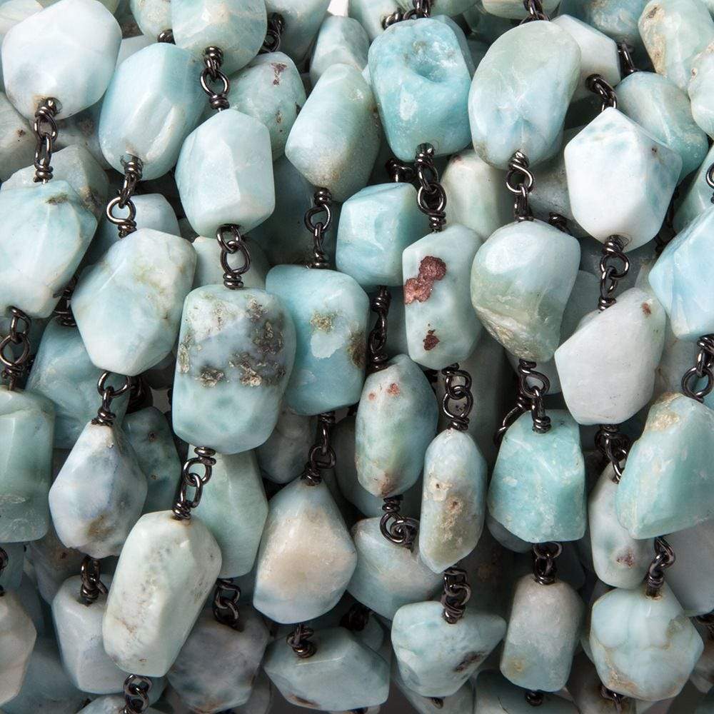 7x7-12x8mm Larimar faceted nugget Oxidized .925 Silver Chain by the foot 22 pieces - Beadsofcambay.com