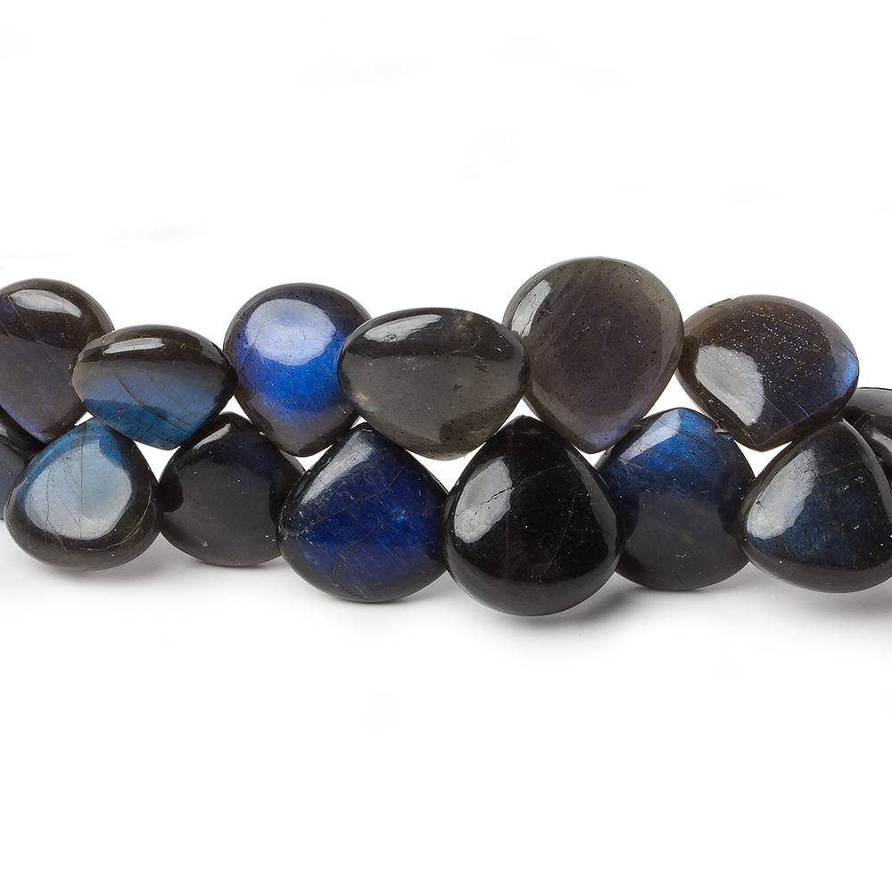 7x7-14x14mm Black Labradorite plain heart beads 13 inch 69 pieces AAA - Beadsofcambay.com