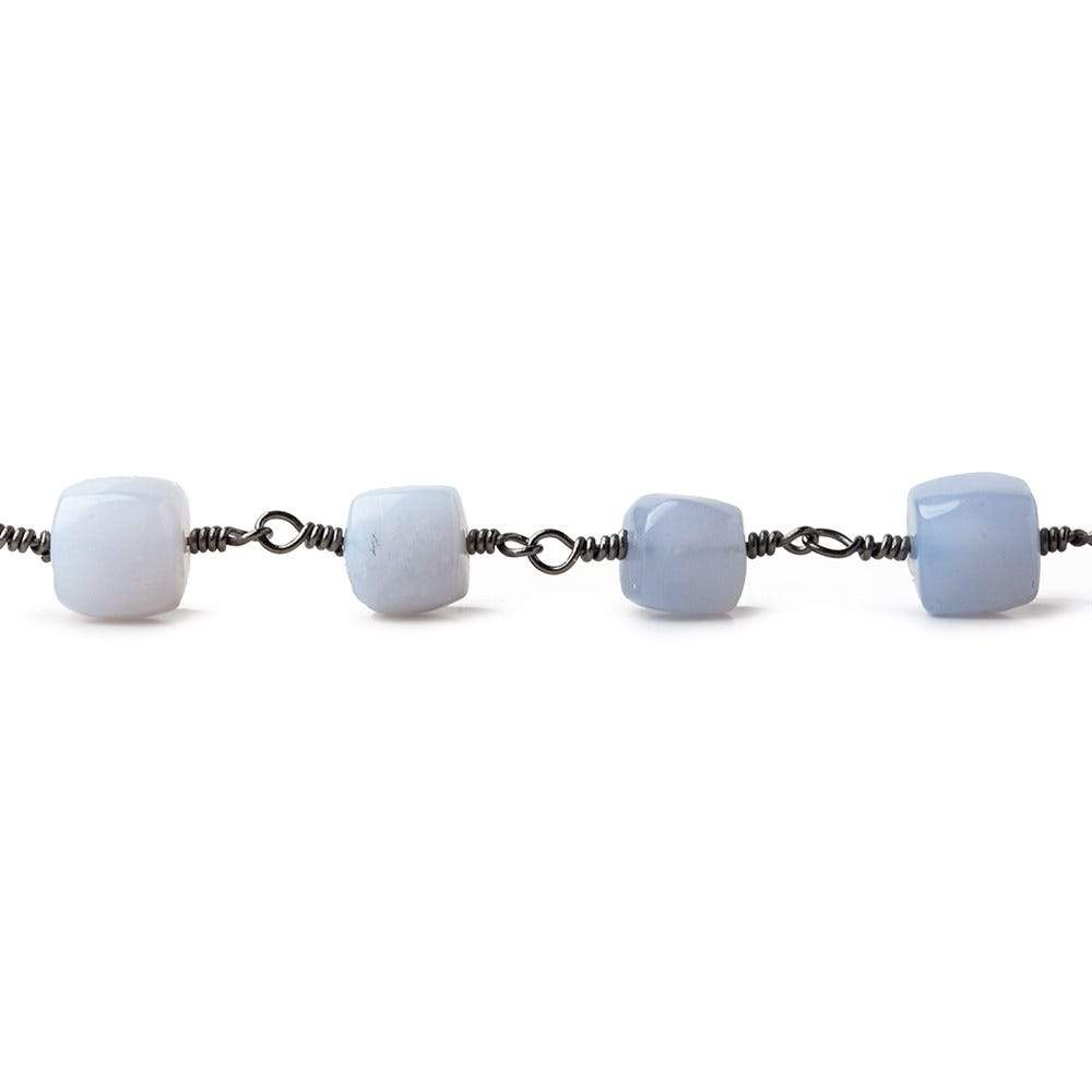 7x7-8.5x8.5mm Turkish Blue Chalcedony plain cube Black Gold plated Chain by the foot - Beadsofcambay.com