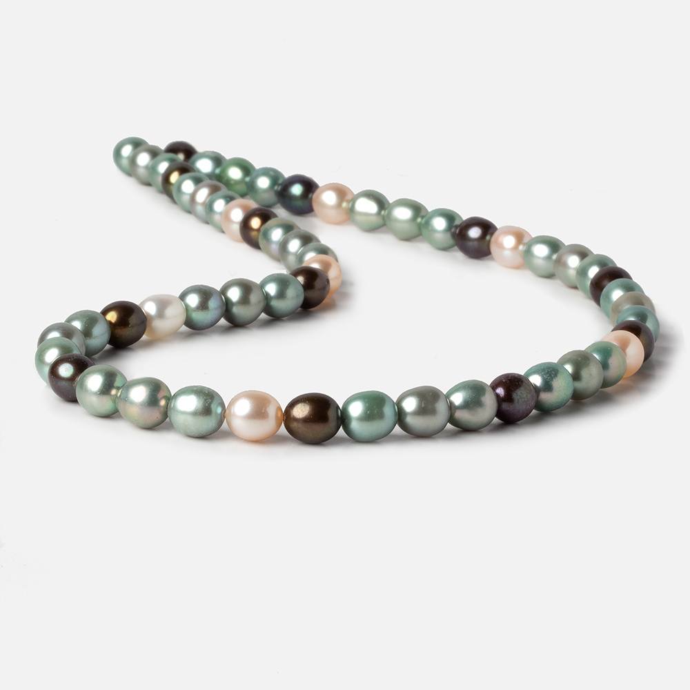 7x7-8x6mm Tri Color straight drilled Oval Freshwater Pearls 15 inch 52 pieces AAA - Beadsofcambay.com