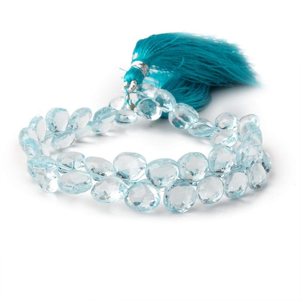 7x7-8x8mm Sky Blue Topaz Faceted Heart Briolettes 7 inch 43 pieces AAA - Beadsofcambay.com