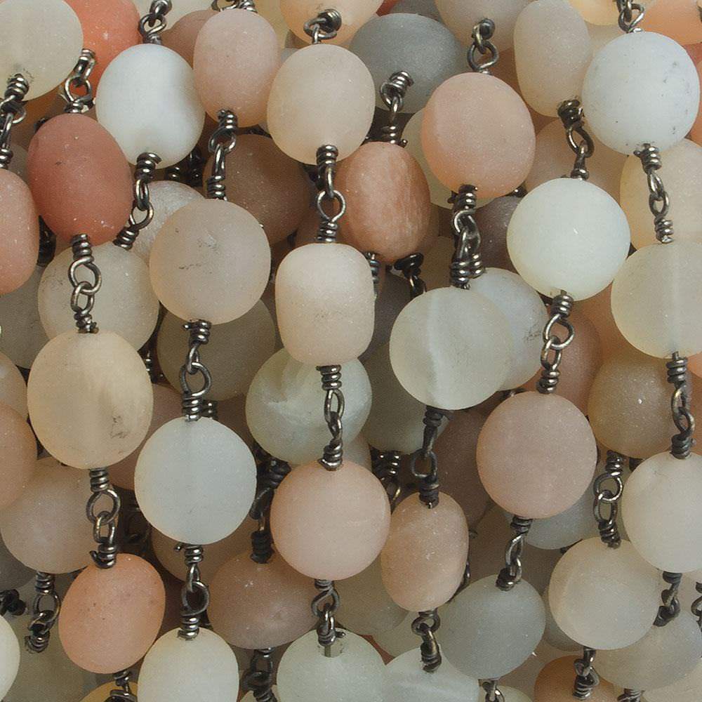 7x7-9x7mm Matte Multi Color Moonstone nugget Black Gold plated Chain by the foot with approximately 21 pcs - Beadsofcambay.com