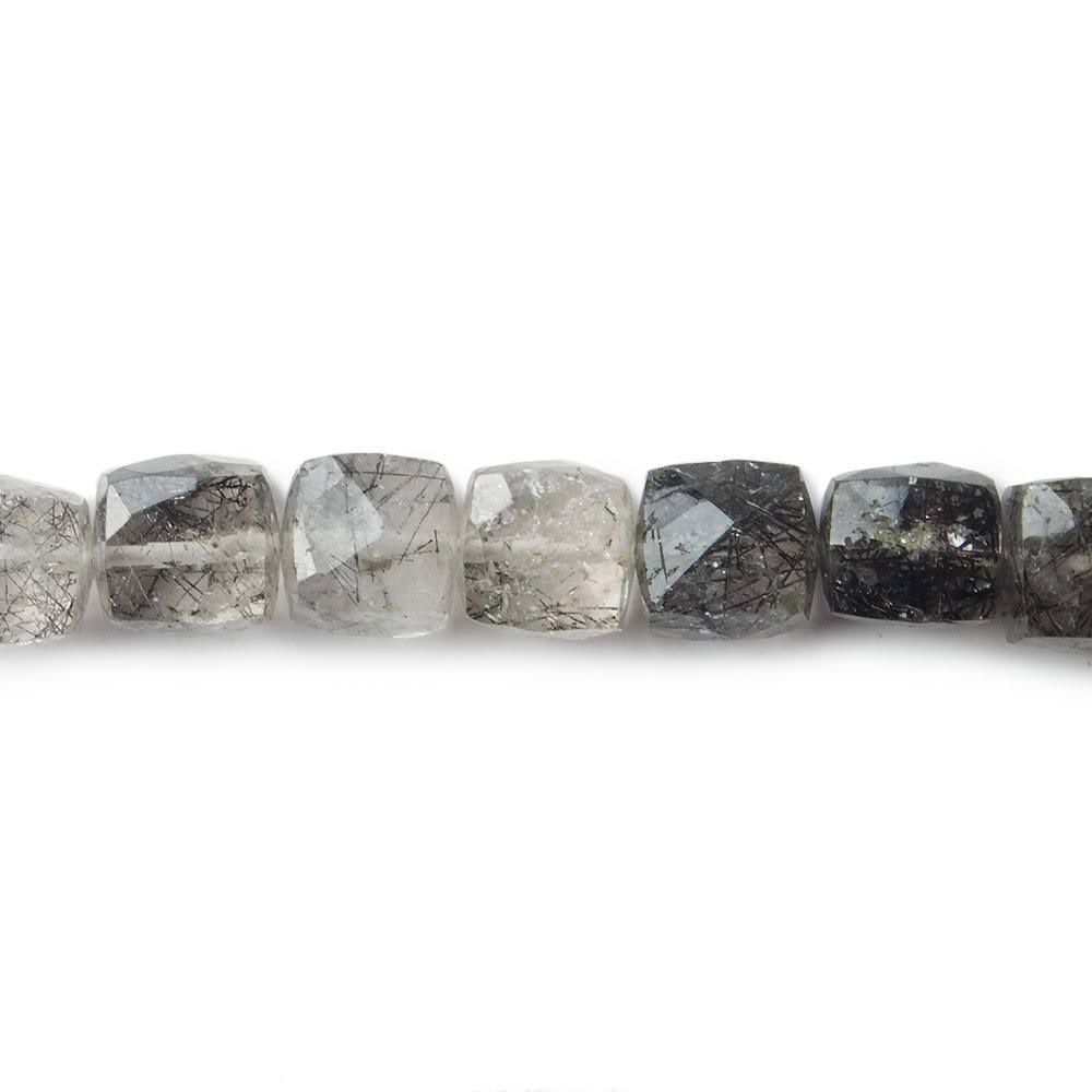 7x7mm Black Tourmalinated Quartz Beads Faceted Cube 8 inch 27 pieces - Beadsofcambay.com