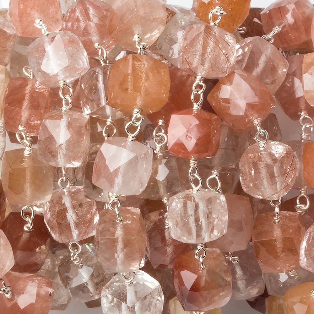 7x7mm Rutilated Quartz faceted cube Silver .925 Chain by the foot 25 pcs - Beadsofcambay.com