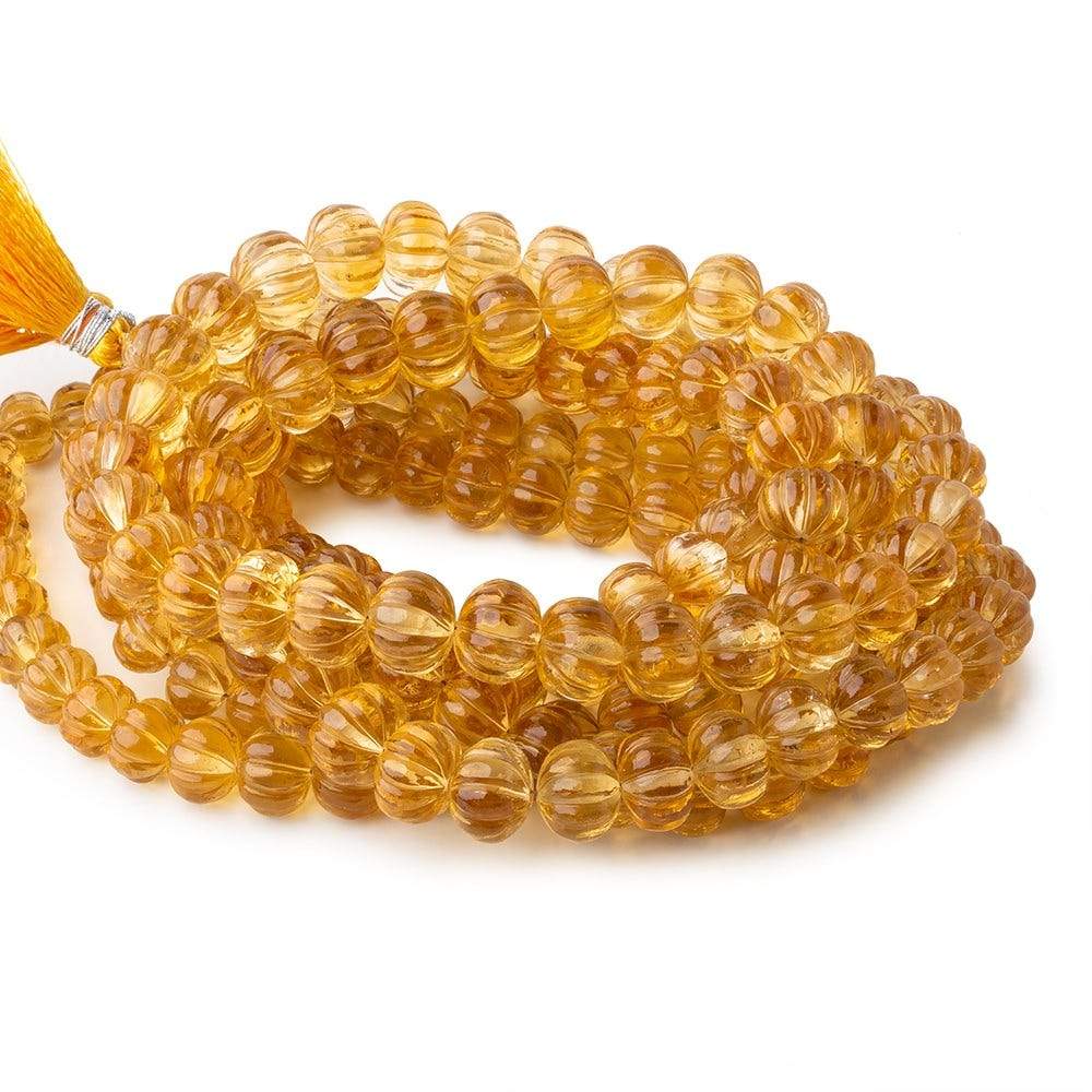 8-10mm Citrine hand carved Melon rondelles 15 inch 61 beads - Beadsofcambay.com