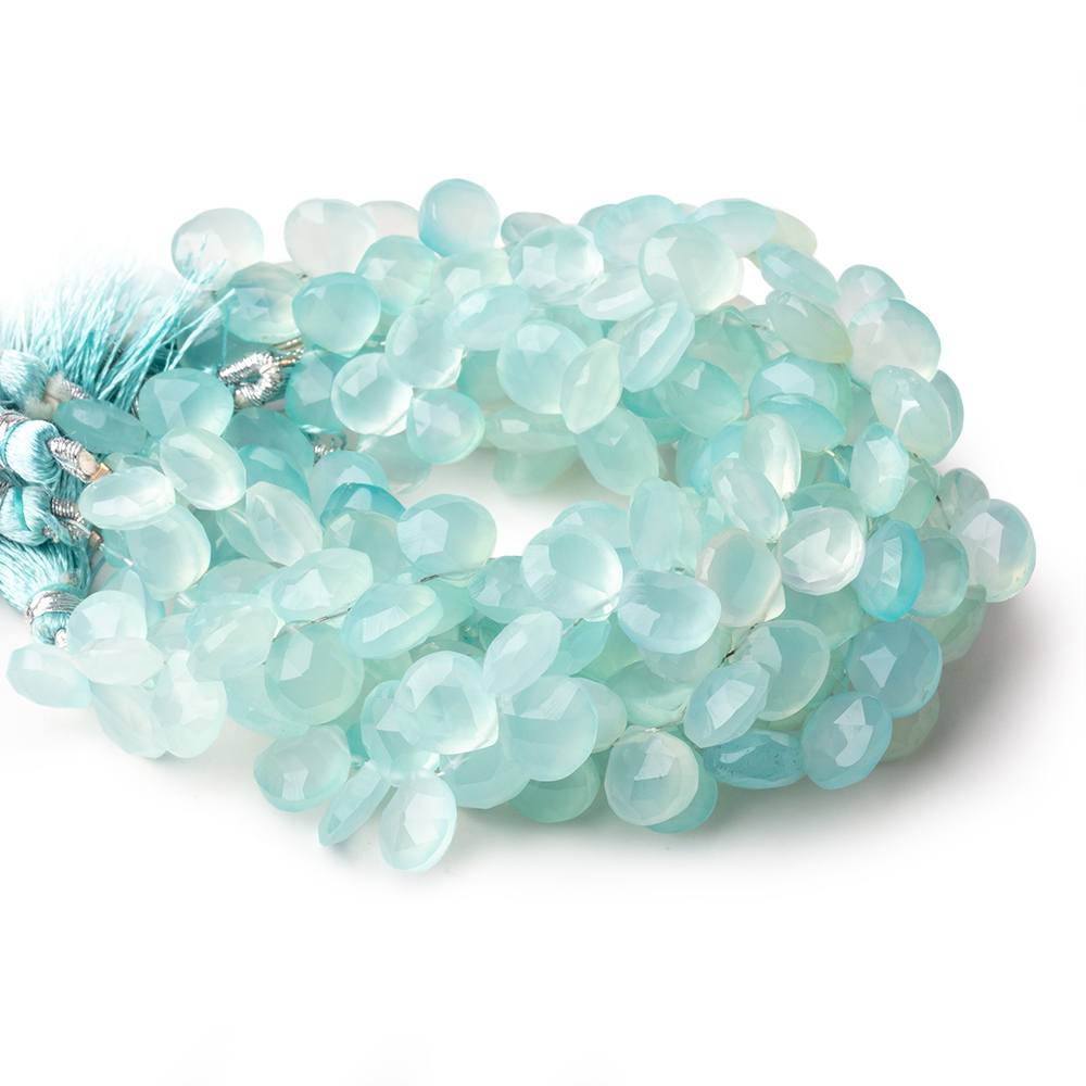 8-10mm Seafoam Blue Chalcedony Faceted Heart Beads 7.5 inch 52 pieces - Beadsofcambay.com