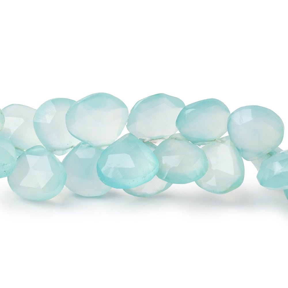 8-10mm Seafoam Blue Chalcedony Faceted Heart Beads 7.5 inch 52 pieces - Beadsofcambay.com