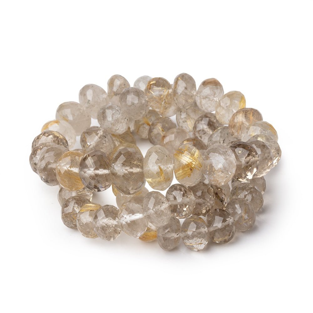 8-11.5mm Rutilated Quartz Faceted Rondelle Beads 16 inch 65 pieces AA - Beadsofcambay.com