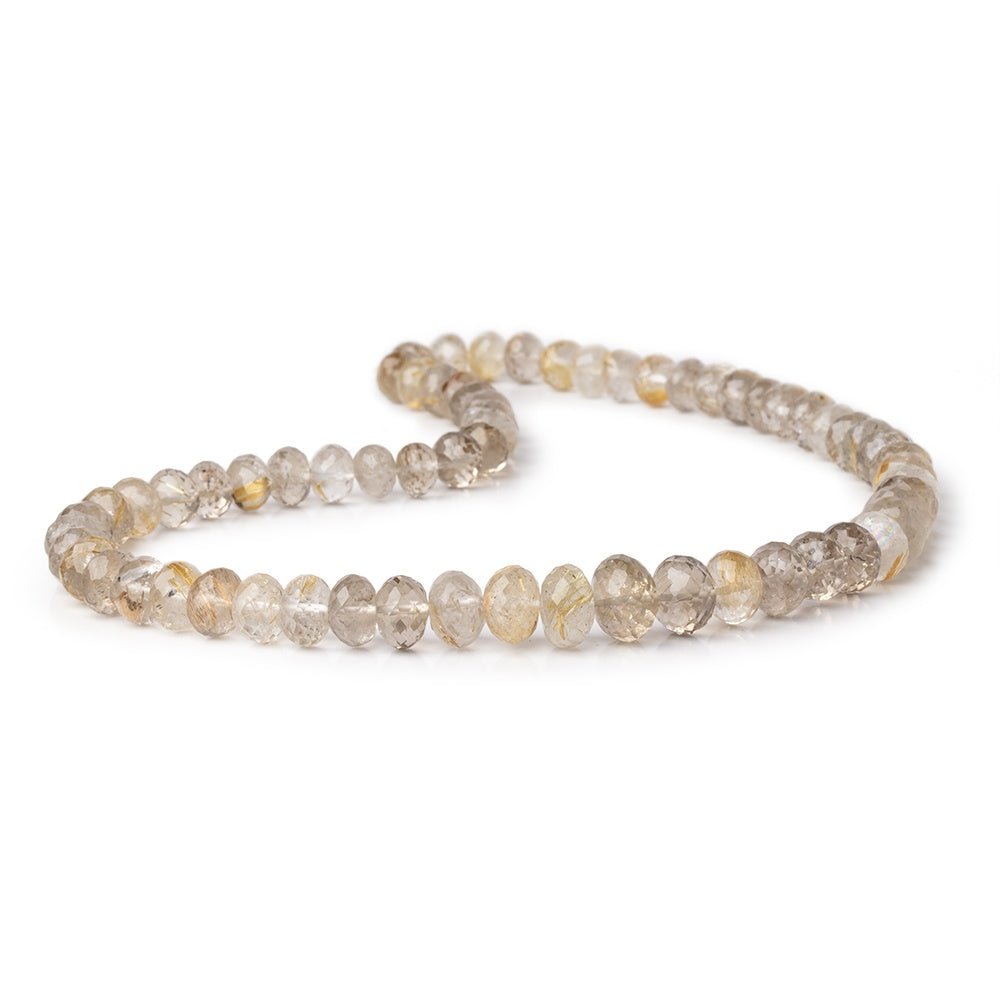 8-11.5mm Rutilated Quartz Faceted Rondelle Beads 16 inch 65 pieces AA - Beadsofcambay.com