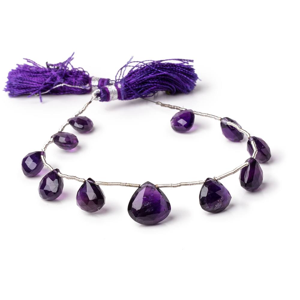 8-12.5mm Amethyst Faceted Heart Beads 7.25 inch 11 pieces AA - Beadsofcambay.com
