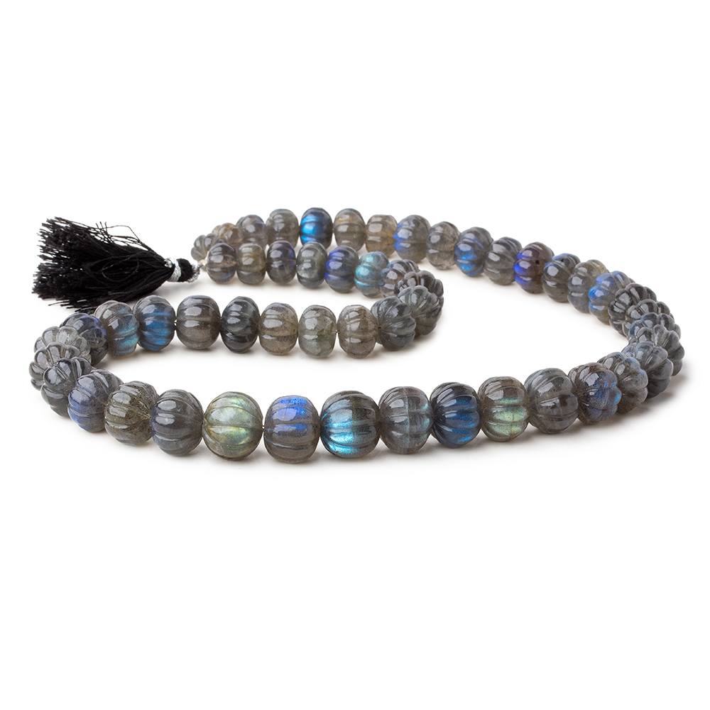 8-12mm Labradorite hand carved Melon rondelles 15 inch 50 beads AAA - Beadsofcambay.com