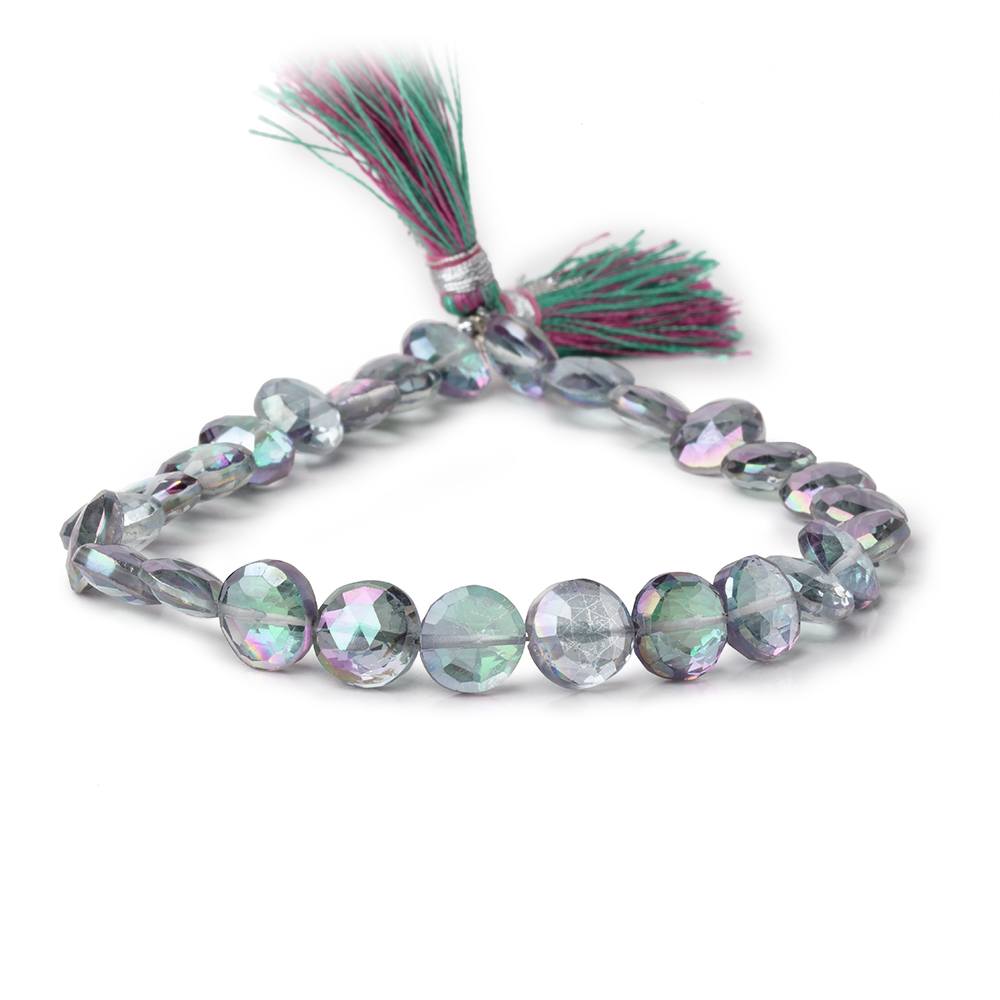 8-8.5mm Mystic White Topaz Faceted Coin Beads 9 inch 27 pieces - Beadsofcambay.com