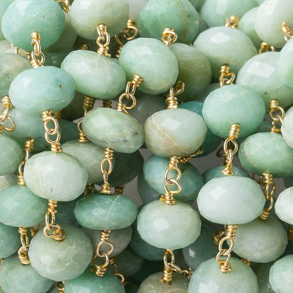 8-9.5mm Amazonite faceted rondelle Gold plated Chain by the foot - Beadsofcambay.com