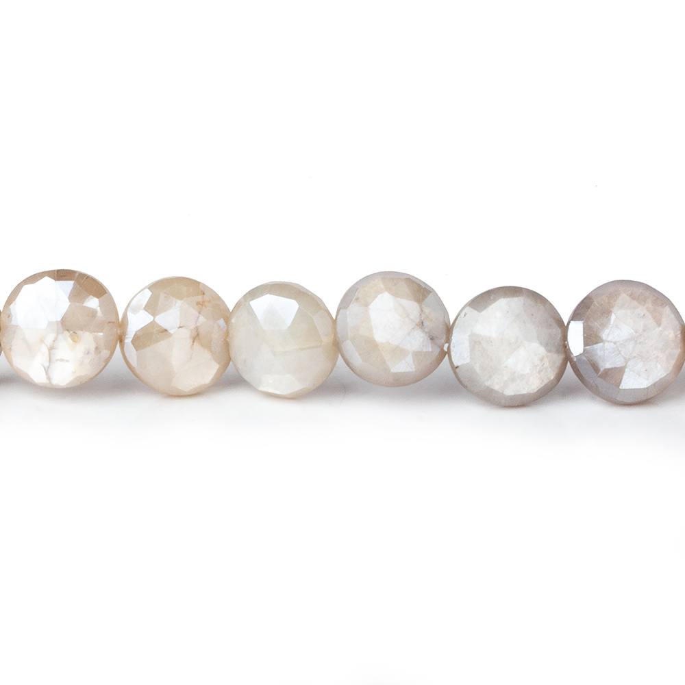 8-9mm Mystic Grey & Off White Moonstone faceted coins 14 inch 33 beads - Beadsofcambay.com