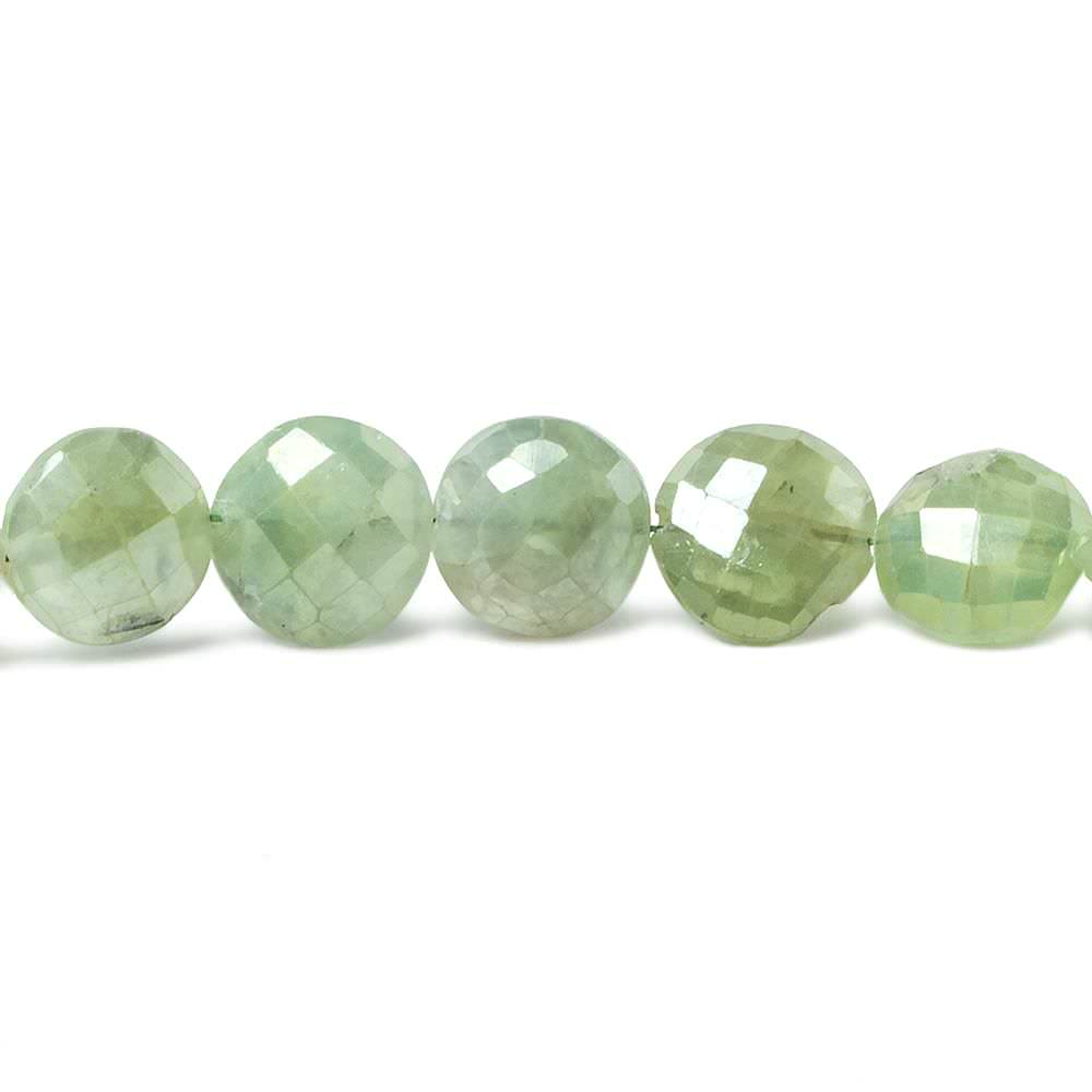 8-9mm Mystic Prehnite faceted coin beads 13.5 inch 37 pieces - Beadsofcambay.com