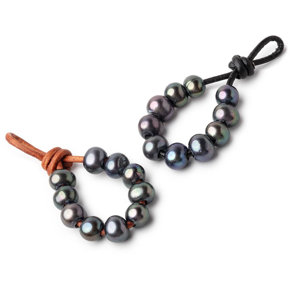 8-9mm Olive Peacock Large Hole Off Round Pearls Set of 10 - Beadsofcambay.com