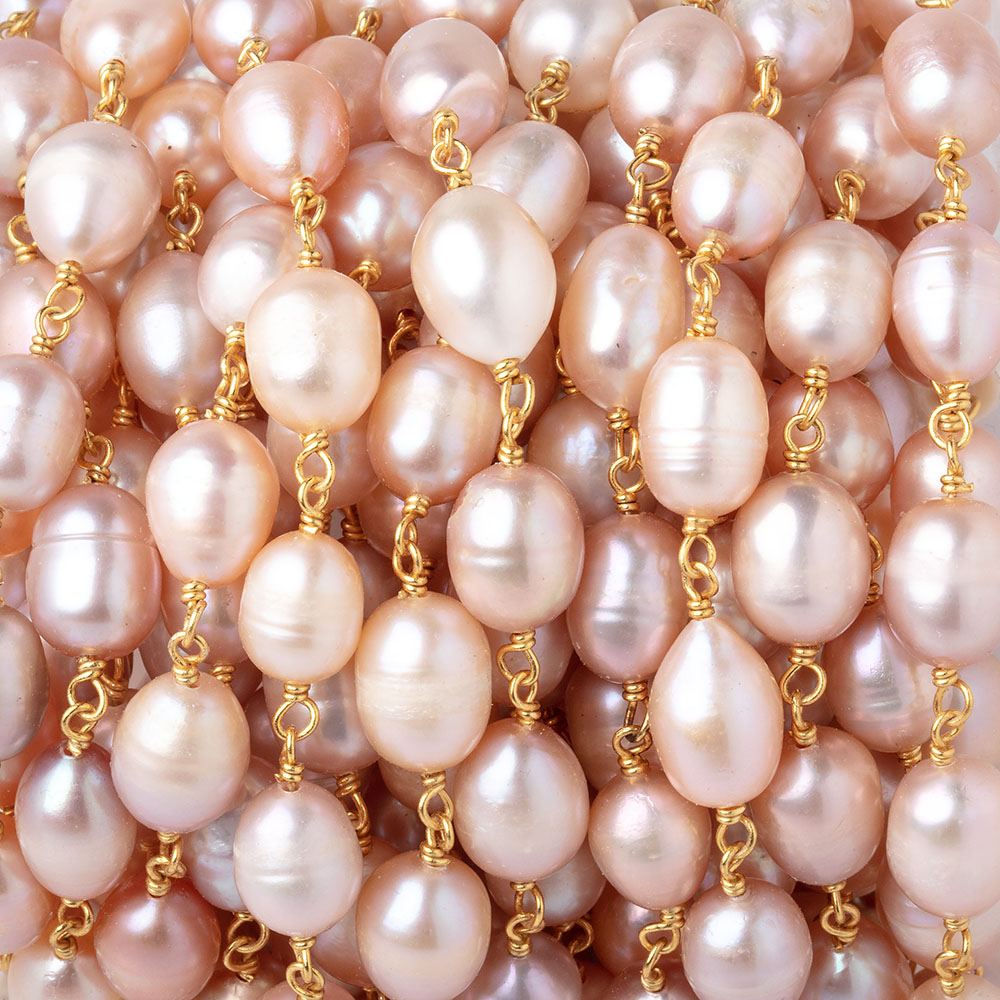 8-9mm Peachy Pink Baroque Pearls on Vermeil Chain - Beadsofcambay.com