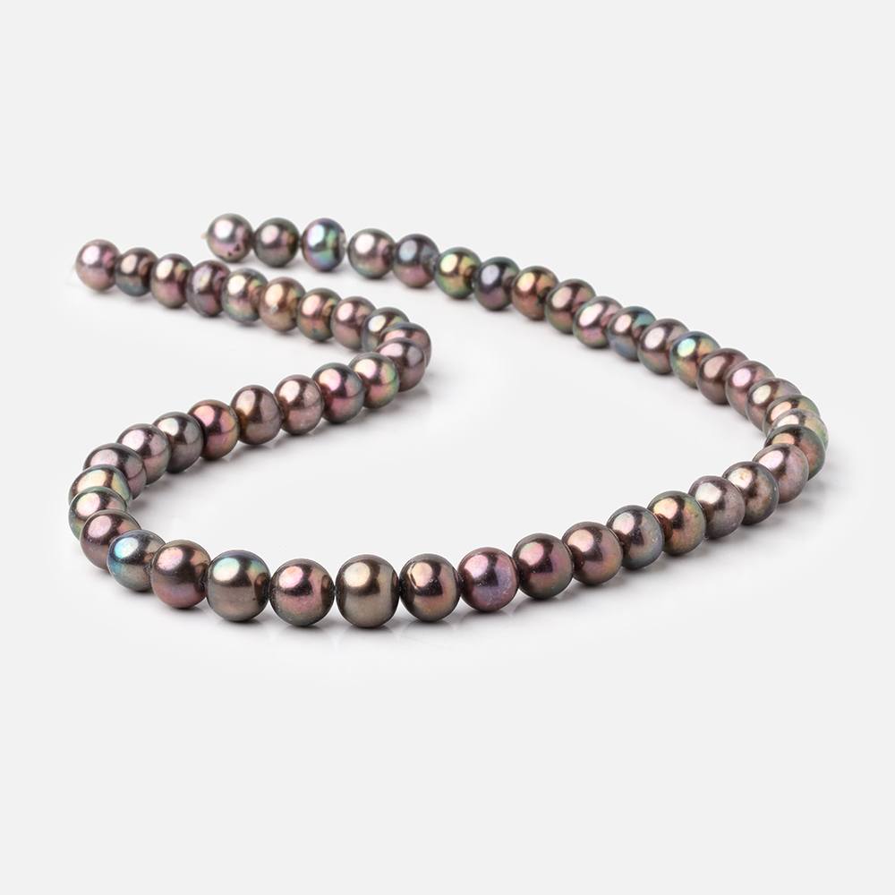 8-9mm Peacock Off Round Freshwater Pearls 15.5 inches 52 Beads - Beadsofcambay.com