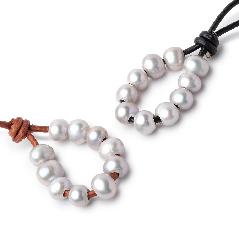 8-9mm Pinkish Silver Large Hole Off Round Pearls Set of 10 - Beadsofcambay.com