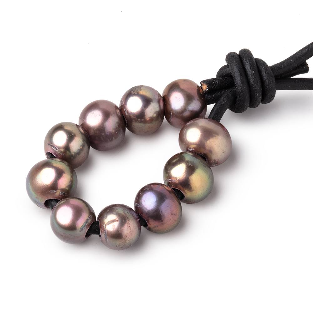 8-9mm Purple Peacock Large Hole Off Round Pearls Set of 10 - Beadsofcambay.com