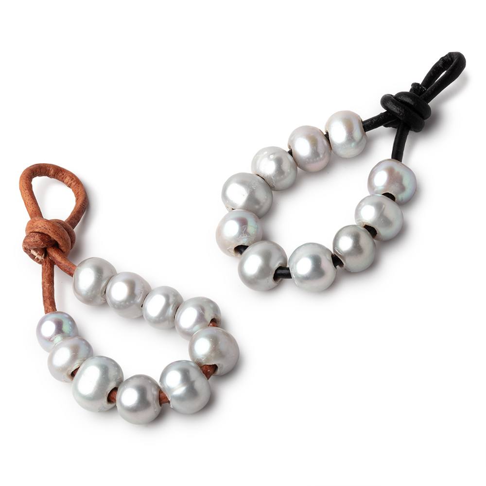 8-9mm Silver Large Hole Off Round Pearls Set of 10 - Beadsofcambay.com