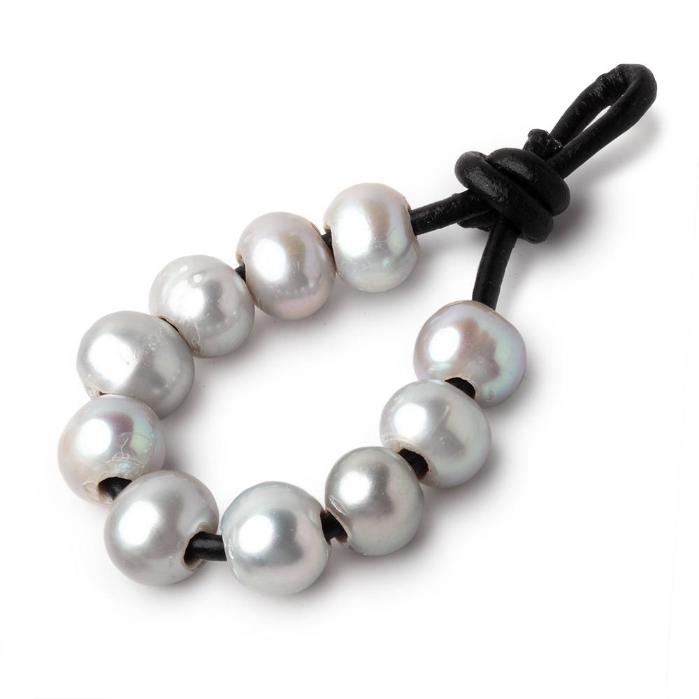 8-9mm Silver Large Hole Off Round Pearls Set of 10 - Beadsofcambay.com