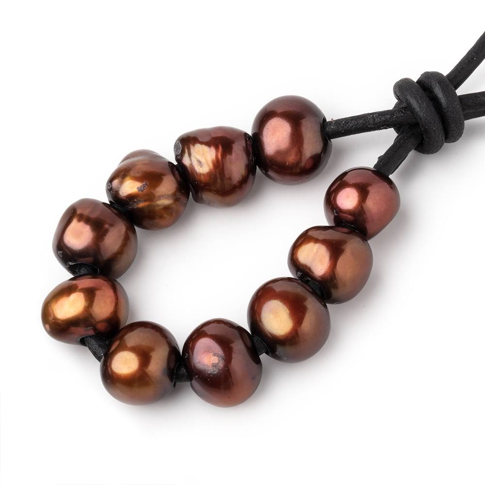 8.5-10mm Chutney Brown Large Hole Baroque Pearls Sets of 10 - Beadsofcambay.com