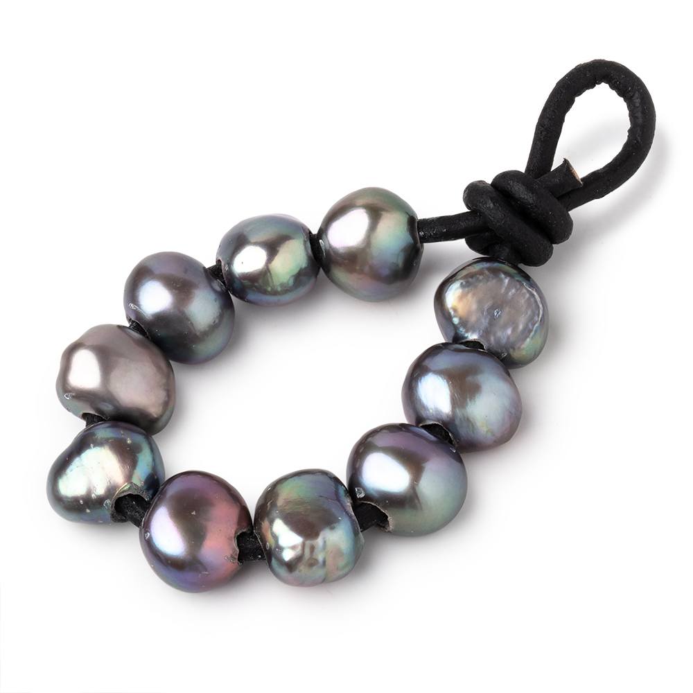 8.5-9.5mm Dark Aqua Silver Large Hole Baroque Pearls Set of 10 - Beadsofcambay.com