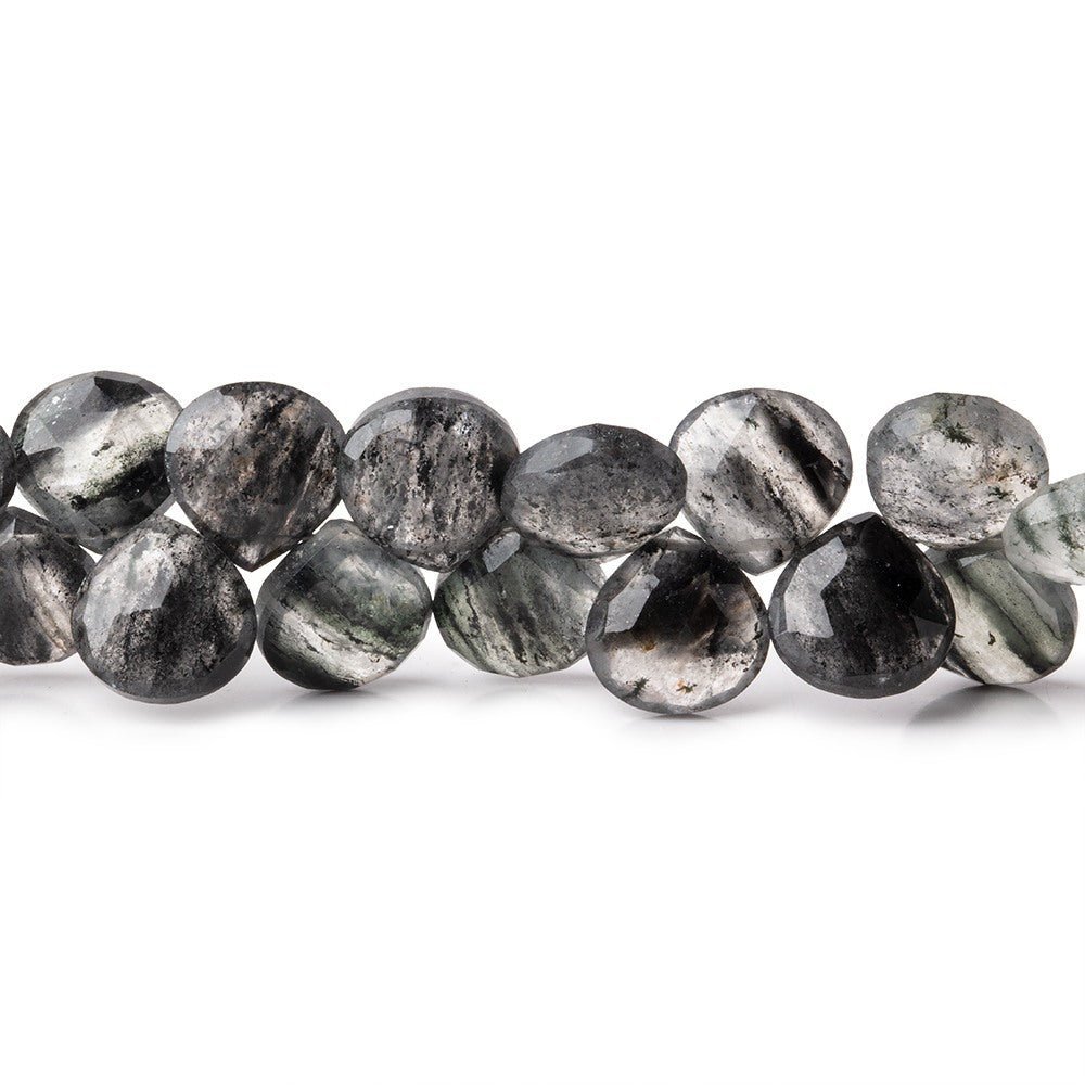 8.5-9mm Black Moss Quartz Faceted Heart Beads 8 inch 52 pieces - Beadsofcambay.com