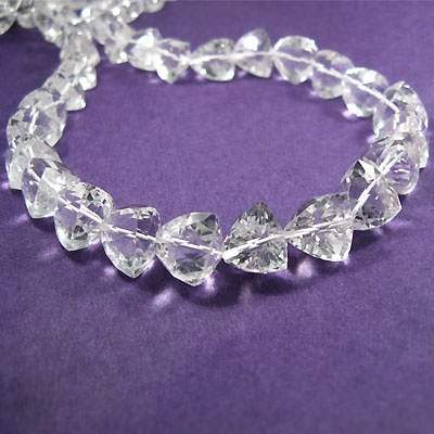 8.5-9mm Crystal Quartz Straight Drill Faceted Trillion 9 inch 25 pieces - Beadsofcambay.com