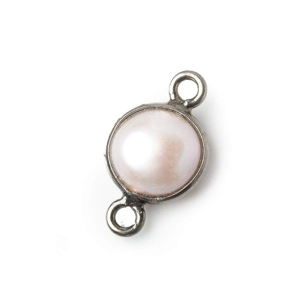 8.5mm Black Gold .925 Silver Bezel Rose' White Freshwater Pearl Button Connector 1 Piece - Beadsofcambay.com