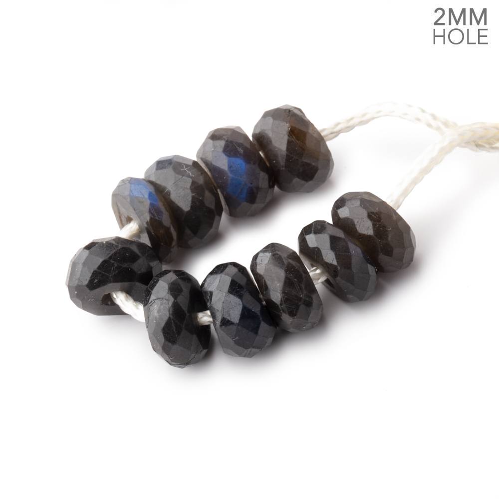 8.5mm Black Labradorite 2mm Large Hole Faceted Rondelle Bead Set of 10 - Beadsofcambay.com
