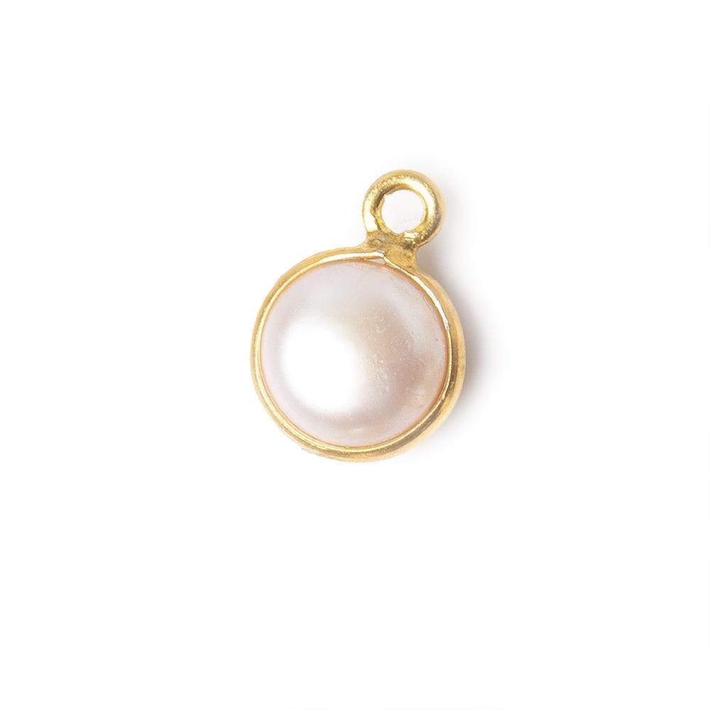 8.5mm Vermeil Bezel Rose' White Freshwater Pearl Button Pendant 1 Piece - Beadsofcambay.com
