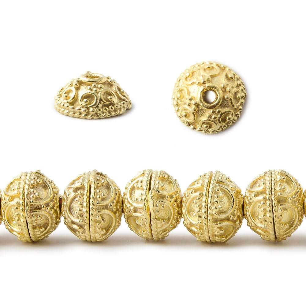 8mm 22kt Gold Plated Copper Bead Cap Persian Design 8 inch 58 pieces - Beadsofcambay.com