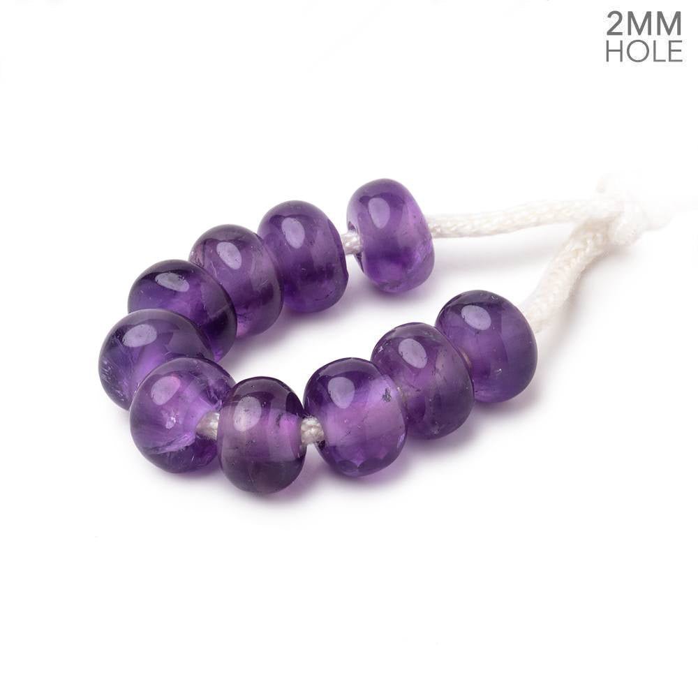8mm Amethyst 2mm Large Hole Plain Rondelle Set of 10 - Beadsofcambay.com