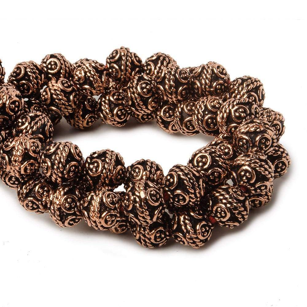 8mm Antiqued Copper Bali Design Round 8 inch 27 pcs - Beadsofcambay.com