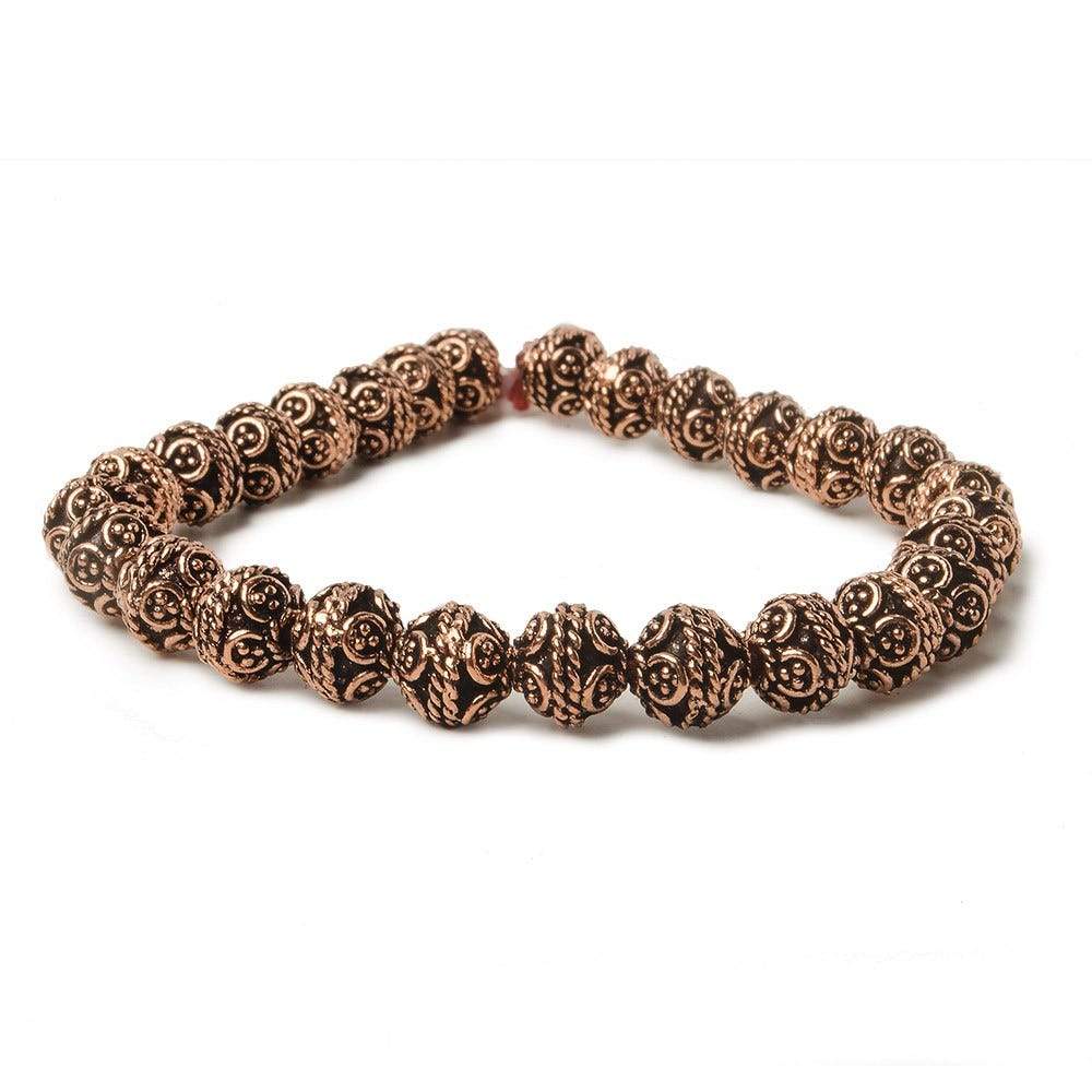8mm Antiqued Copper Bali Design Round 8 inch 27 pcs - Beadsofcambay.com