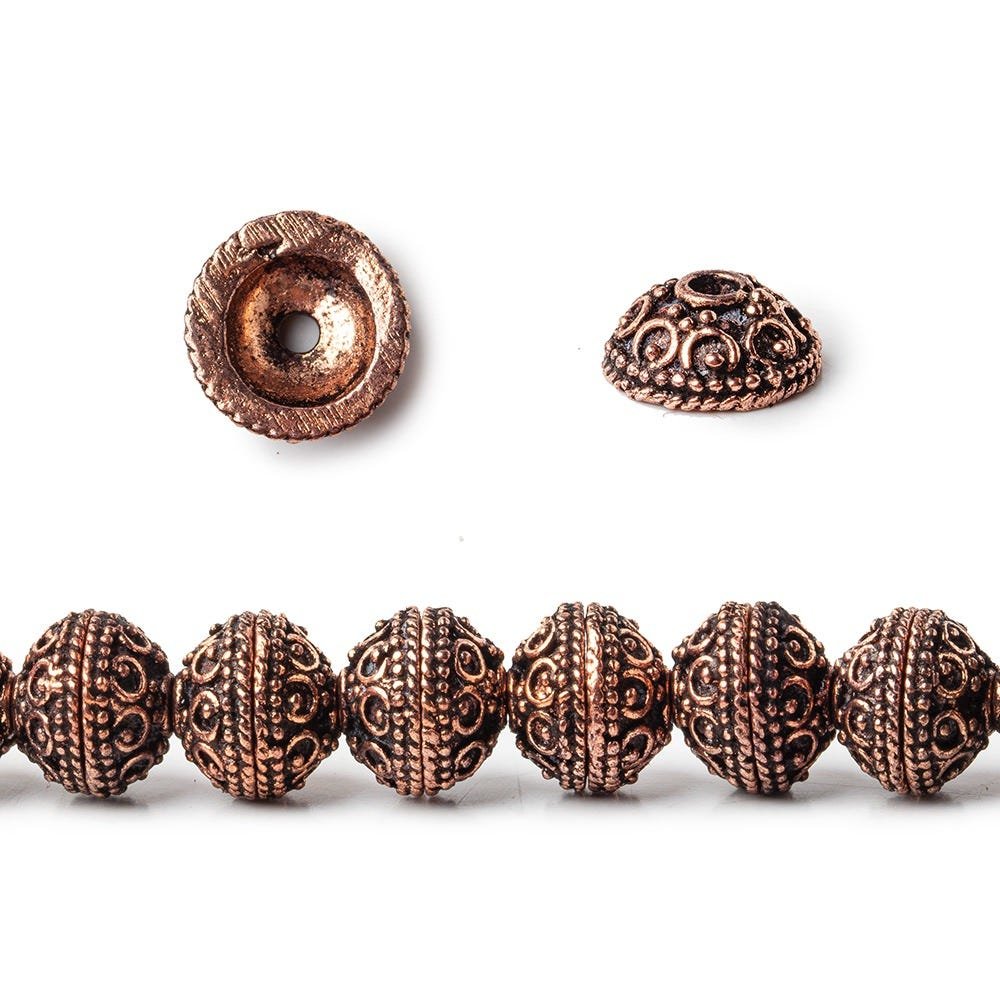 8mm Antiqued Copper Bead Cap Roval Petite Persian 8 inch 56 pcs - Beadsofcambay.com
