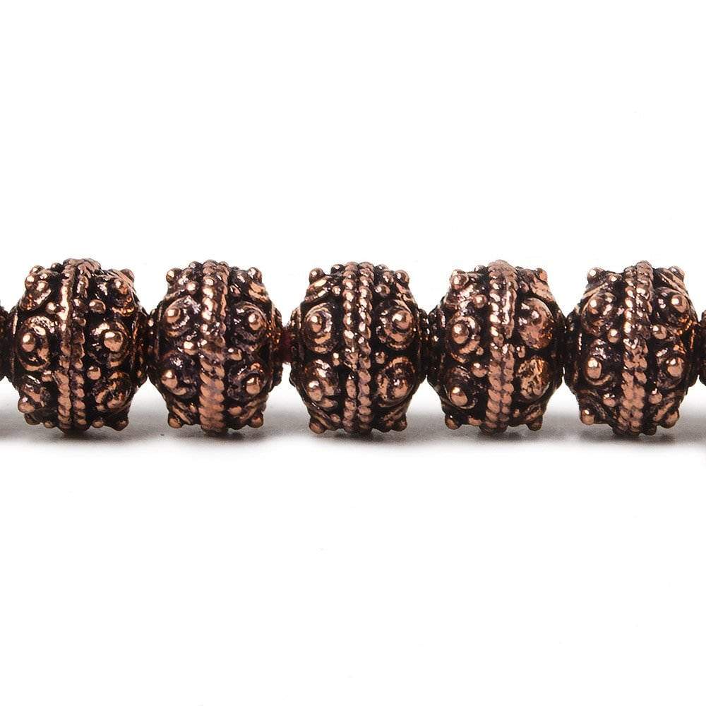 8mm Antiqued Copper Bead Roval Sphere Design 8 inch 28 pcs - Beadsofcambay.com