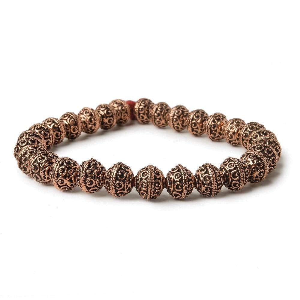8mm Antiqued Copper Beads Roval Persian Circle and Dot 8 inch 28 pcs - Beadsofcambay.com
