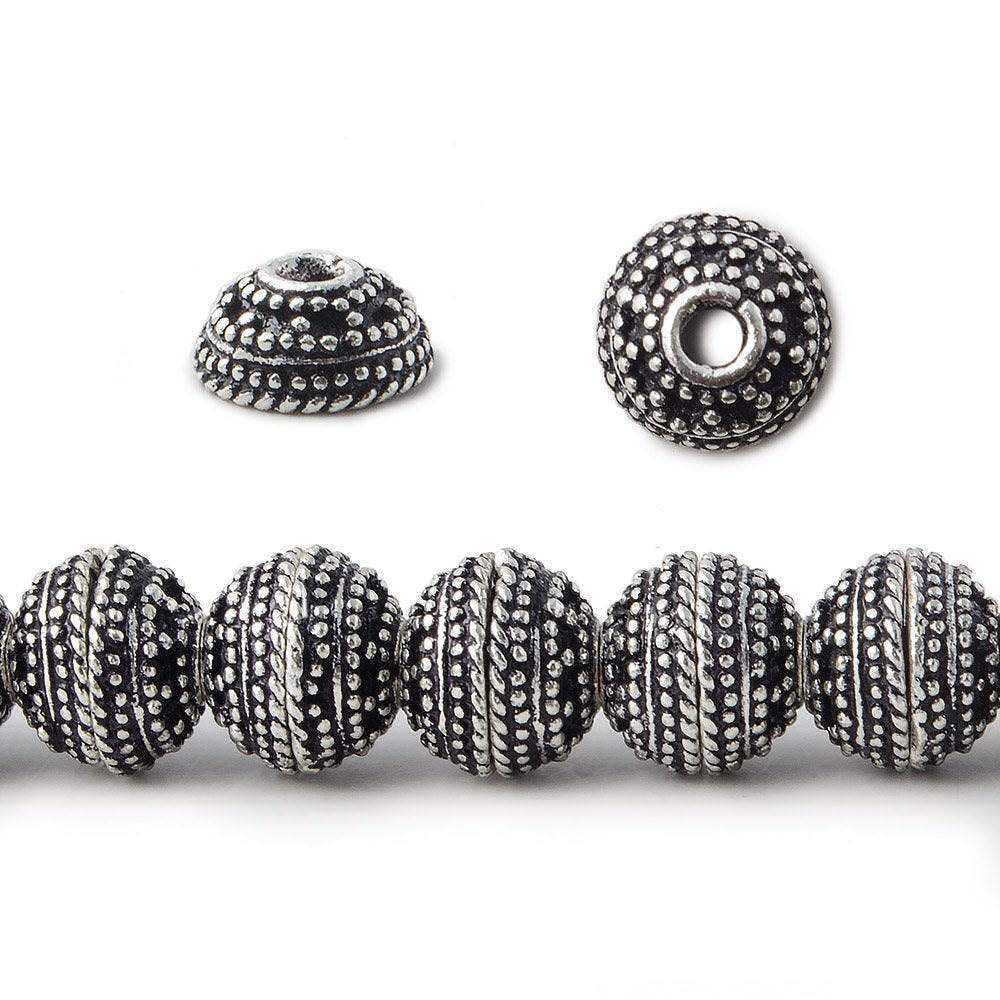 8mm Antiqued Silver Plated Copper Bead Cap Concentric Miligrain 7.5 inch 56 pieces - Beadsofcambay.com