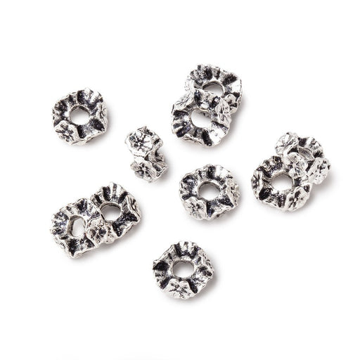 8mm Antiqued Silver Plated Copper Floral Edge Spacer Set of 10 Large Hole Beads - Beadsofcambay.com
