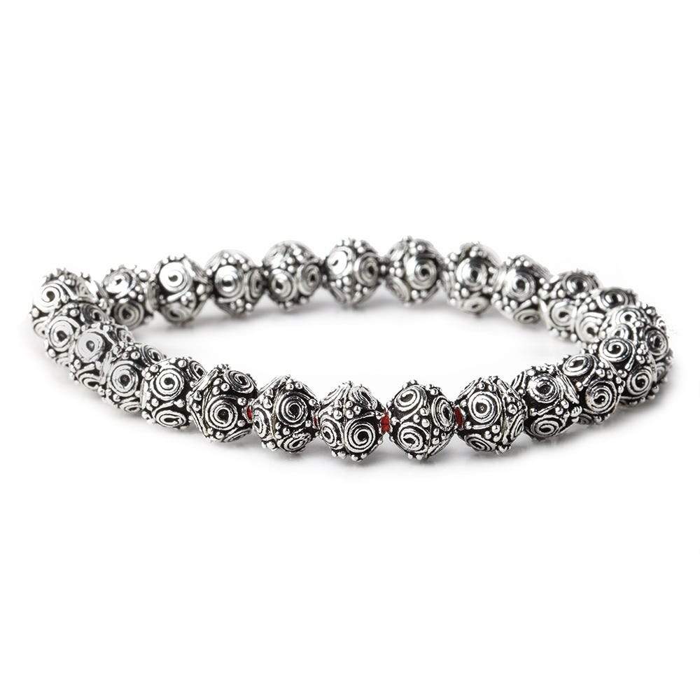 8mm Antiqued Sterling Silver plated Copper Bead Cap 8 inch 54 beads - Beadsofcambay.com