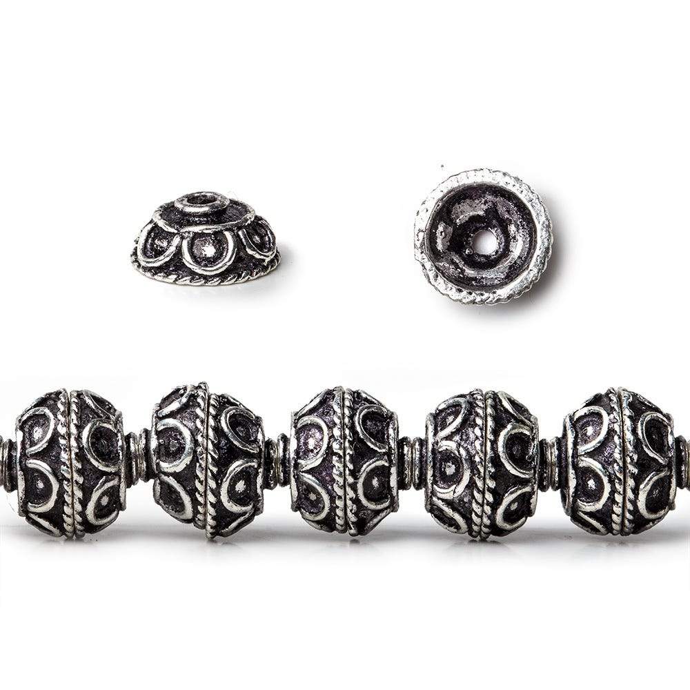 8mm Antiqued Sterling Silver Plated Copper Bead Cap Roval Petite Pesian Circle 8 inch 54 beads - Beadsofcambay.com