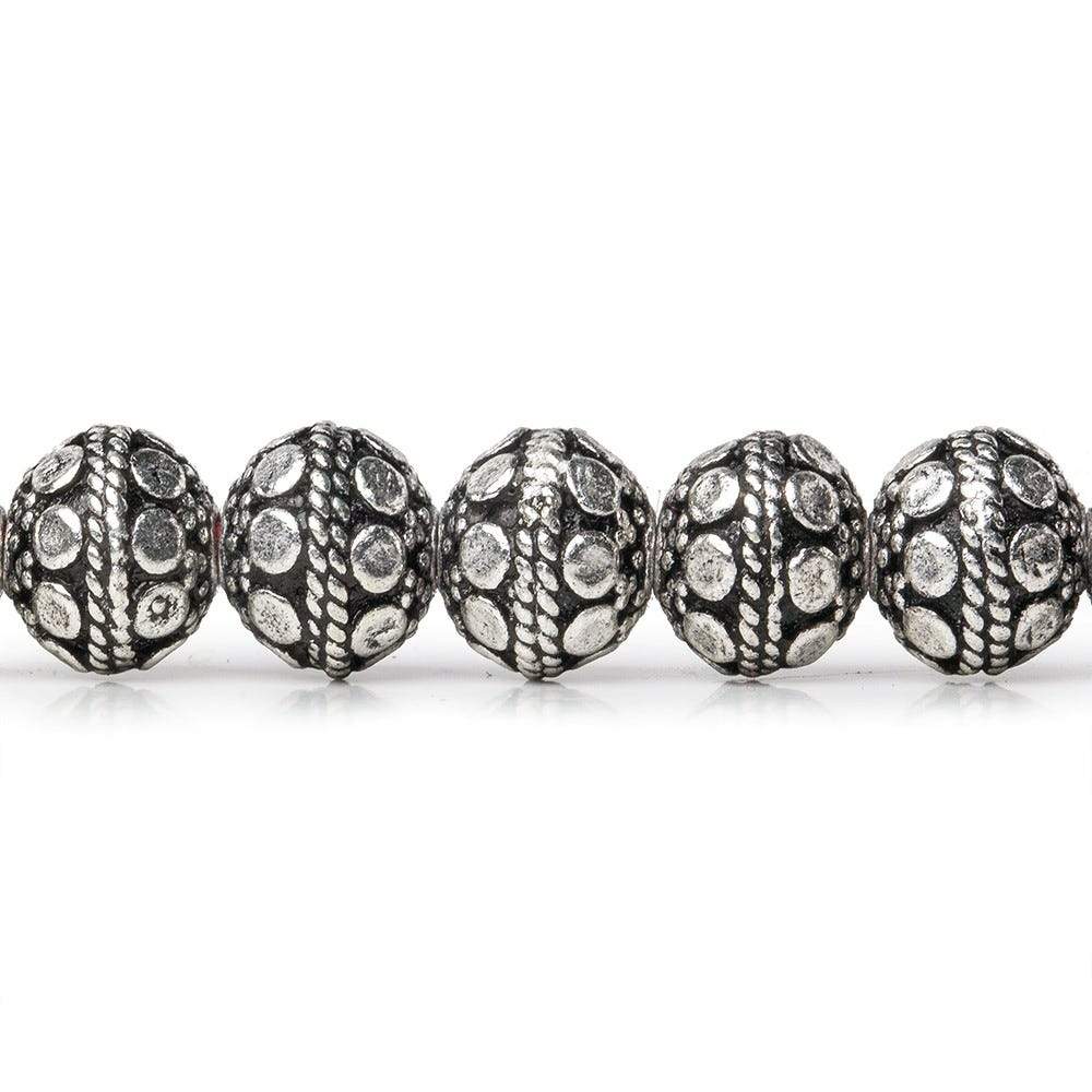 8mm Antiqued Sterling Silver plated Copper Bead Round Dot Design 8 inch 28 pcs - Beadsofcambay.com